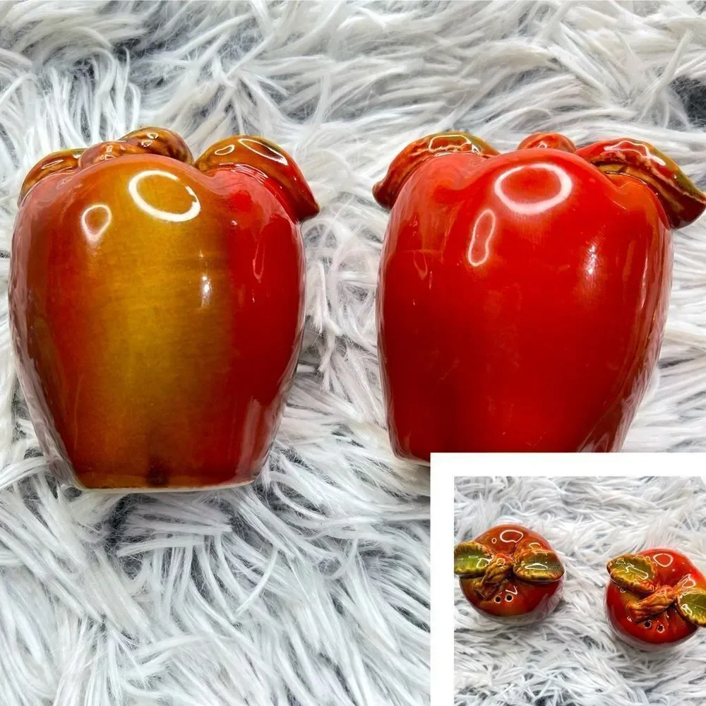 Vintage Red Apple Glazed Ceramic Salt and Pepper Shakers, 2-Piece Matching Set